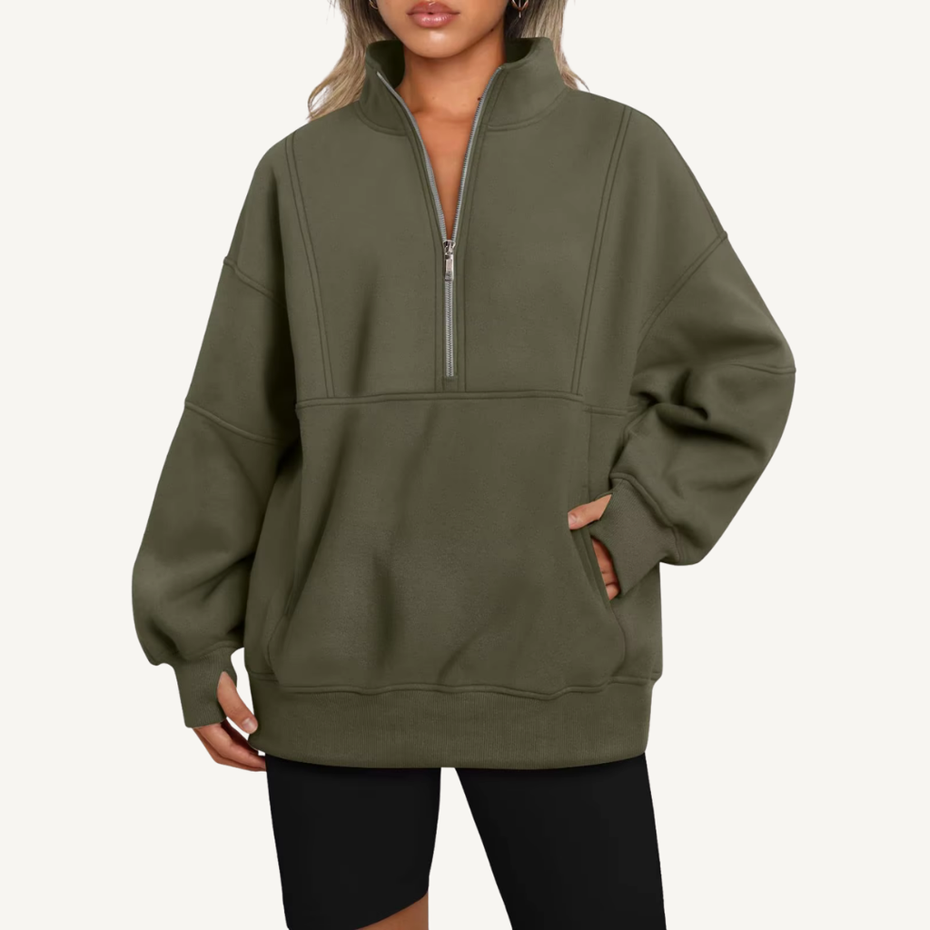 Women's Oversized Half-Zip Fleece Hoodie