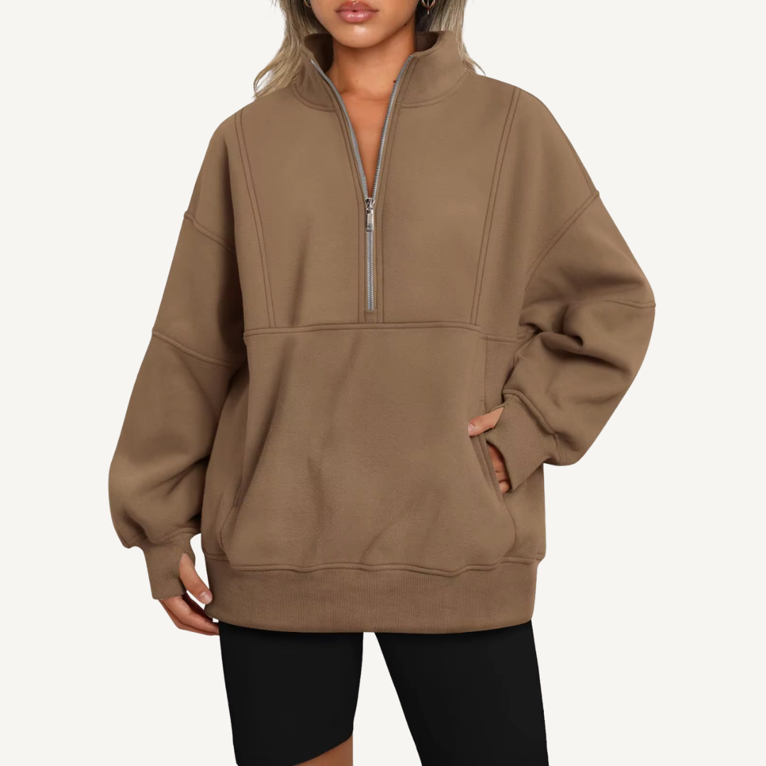 Women's Oversized Half-Zip Fleece Hoodie
