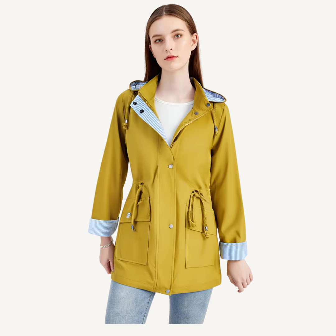Women's Water-Resistant Hooded Long Jacket